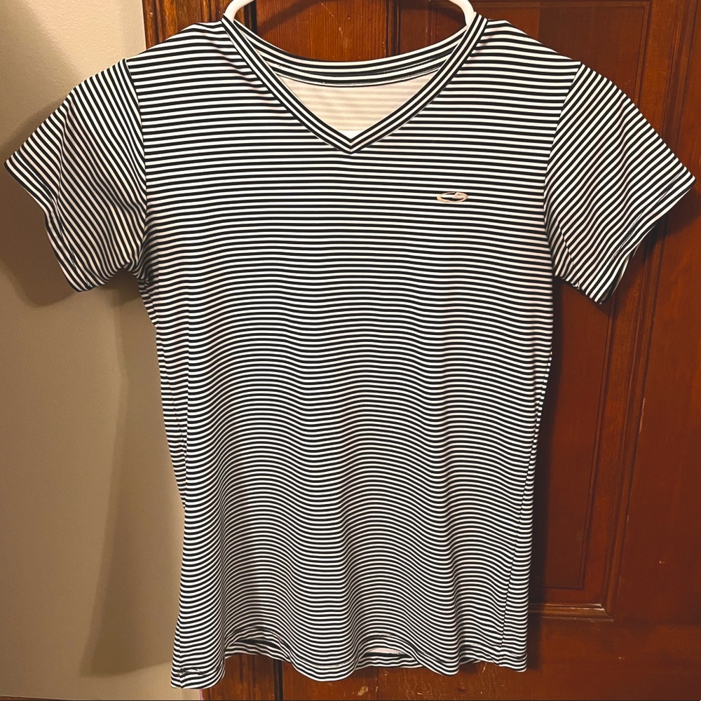 Striped white and black champion athletic tee